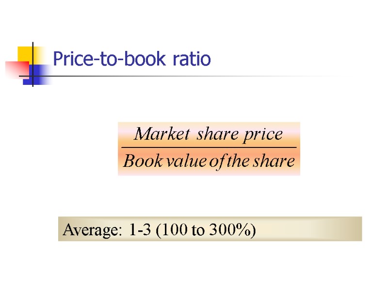 Price-to-book ratio Average: 1-3 (100 to 300%)